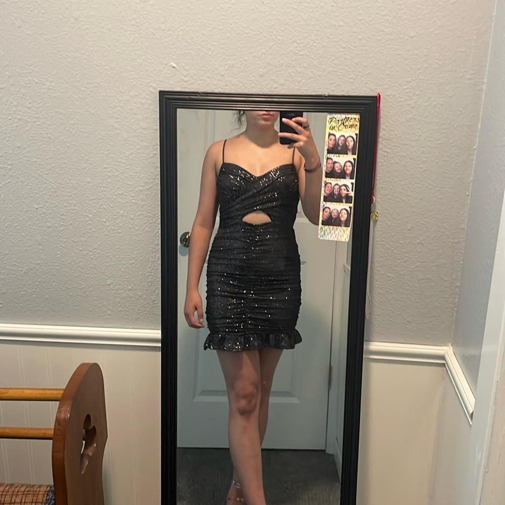 Black shiny dress